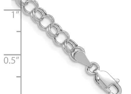 14k White Gold Hollow Double Link Charm Bracelet, 7 x 5mm