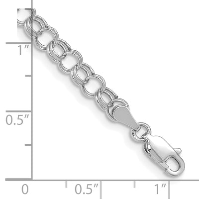 14K White Gold Hollow Double Link Charm Bracelet, 7 x 5mm