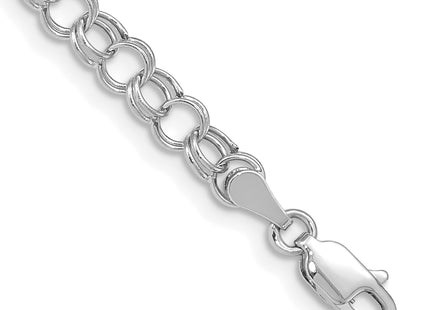 14k White Gold Hollow Double Link Charm Bracelet, 7 x 5mm
