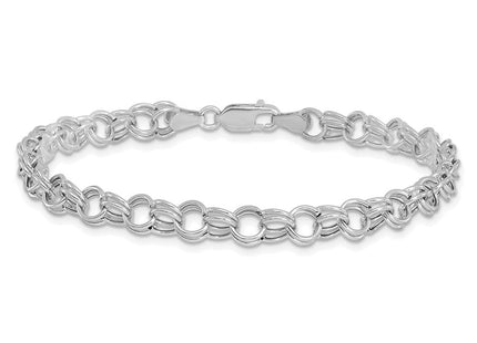 14k White Gold Hollow Double Link Charm Bracelet (Style DO541W-7)