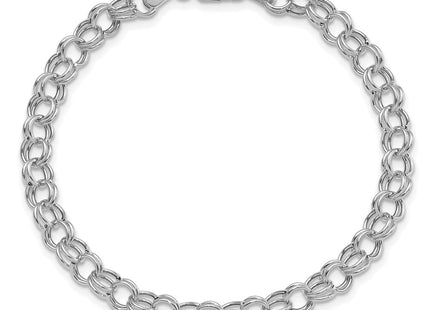 14k White Gold Hollow Double Link Charm Bracelet (Style DO541W-7)