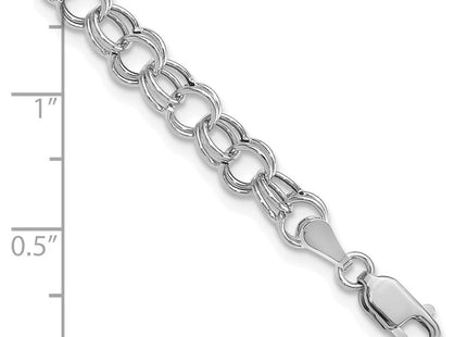 14k White Gold Hollow Double Link Charm Bracelet (Style DO541W-7)