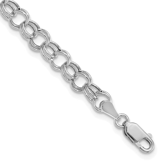 14k White Gold Hollow Double Link Charm Bracelet, 7 x 6mm
