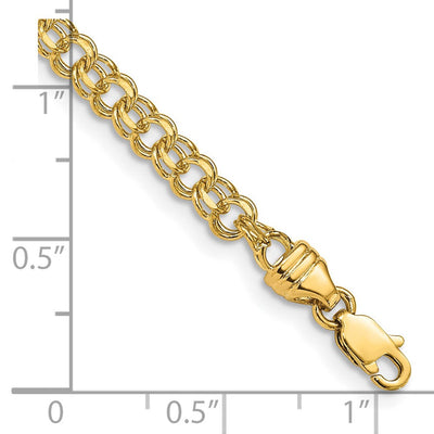 14K Diamond-cut Solid Heavy Double Link Charm Bracelet, 7 x 3.75mm
