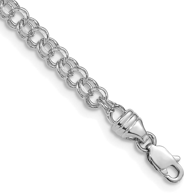 14k White Gold Diamond-cut Solid Heavy Double Link Charm Bracelet, 7 x 3.75mm