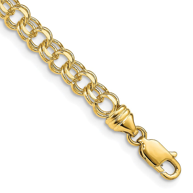 14k Diamond-cut Solid Heavy Double Link Charm Bracelet, 7 x 4.75mm