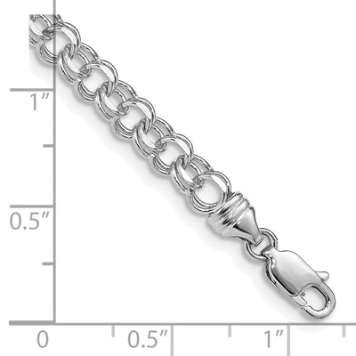 14K White Gold Diamond-cut Solid Heavy Double Link Charm Bracelet, 7 x 4.75mm
