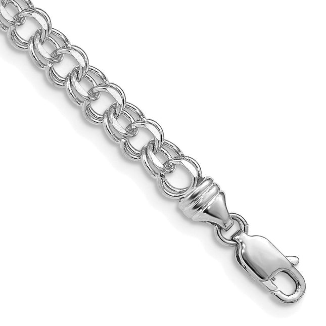 14k White Gold Diamond-cut Solid Heavy Double Link Charm Bracelet, 7 x 4.75mm