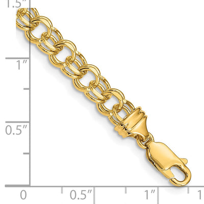 14K Diamond-cut Solid Heavy Double Link Charm Bracelet, 7 x 5.5mm