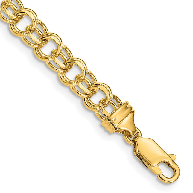 14k White Gold Diamond-cut Solid Heavy Double Link Charm Bracelet, 7 x 5.5mm