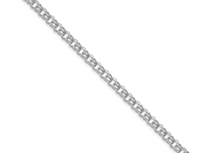 14k White Gold Diamond-cut Solid Heavy Double Link Charm Bracelet, 7 x 5.5mm