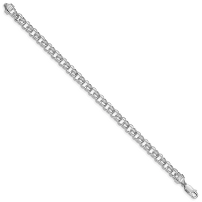 14K White Gold Diamond-cut Solid Heavy Double Link Charm Bracelet, 7 x 5.5mm