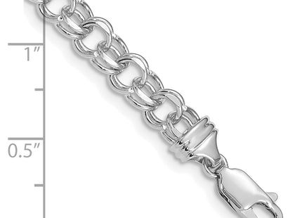 14k White Gold Diamond-cut Solid Heavy Double Link Charm Bracelet, 7 x 5.5mm