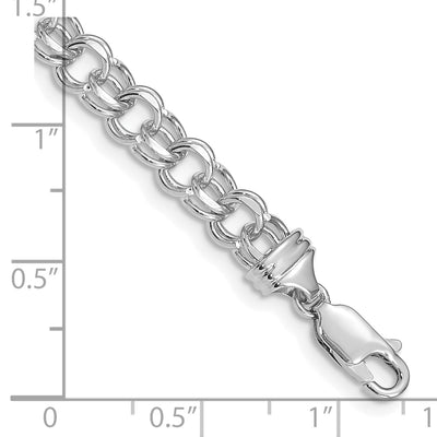 14K White Gold Diamond-cut Solid Heavy Double Link Charm Bracelet, 7 x 5.5mm