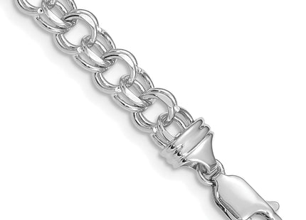 14k White Gold Diamond-cut Solid Heavy Double Link Charm Bracelet, 7 x 5.5mm