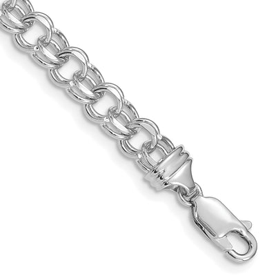 14K White Gold Diamond-cut Solid Heavy Double Link Charm Bracelet, 7 x 5.5mm