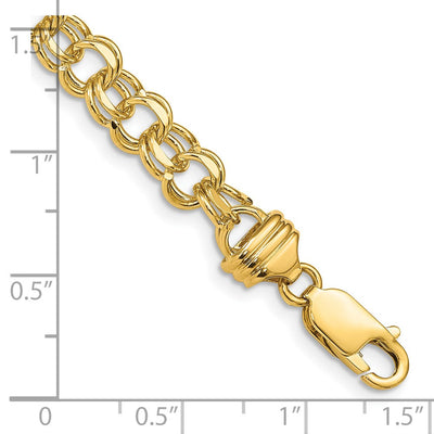 14K Diamond-cut Solid Heavy Double Link Charm Bracelet, 7 x 6.5mm