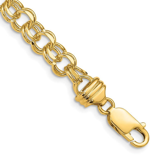 14k Diamond-cut Solid Heavy Double Link Charm Bracelet, 7 x 6.5mm