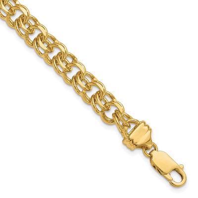 14K Diamond-cut Solid Heavy Double Link Charm Bracelet, 7 x 7.5mm