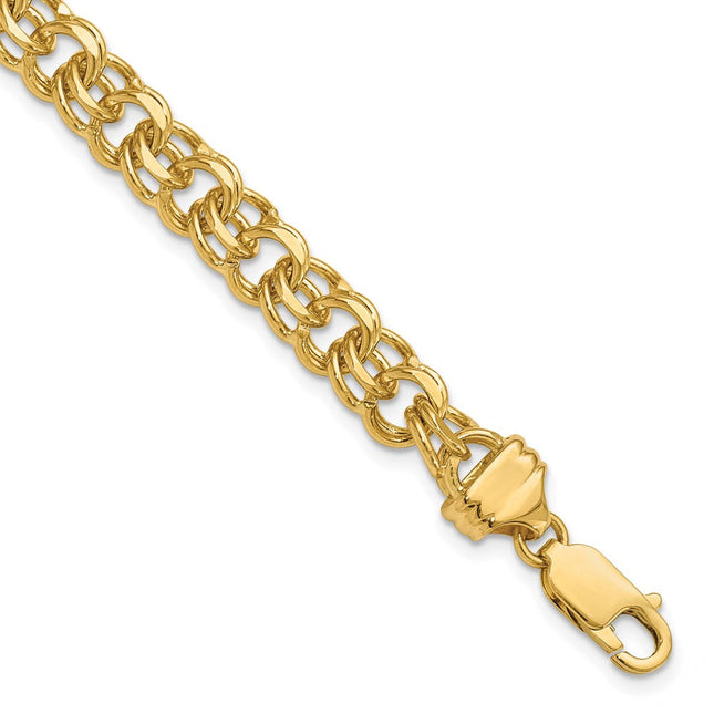14k Diamond-cut Solid Heavy Double Link Charm Bracelet, 7 x 7.5mm