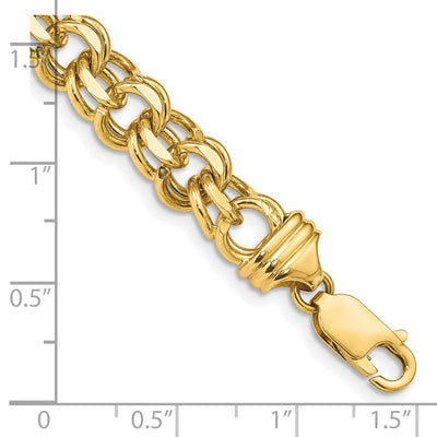 14K Diamond-cut Solid Heavy Double Link Charm Bracelet, 7 x 8.5mm