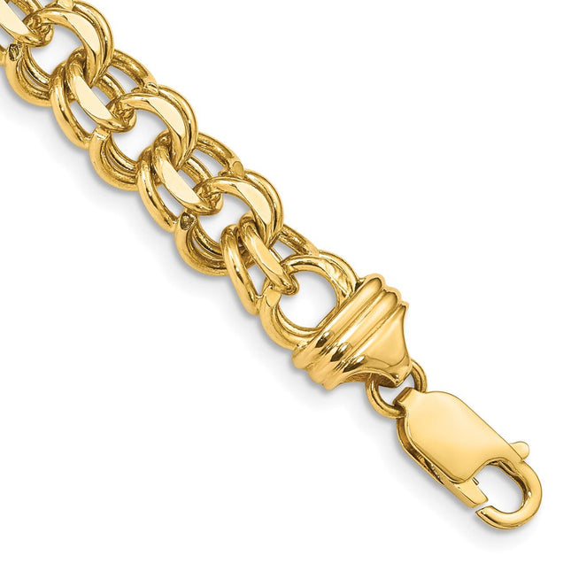 14k Diamond-cut Solid Heavy Double Link Charm Bracelet, 7 x 8.5mm