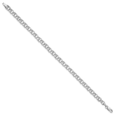 14K White Gold Hollow Diamond-cut Double Link Charm Bracelet, 7 x 4.5mm
