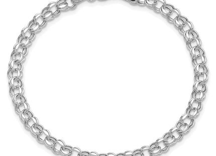 14k White Gold Hollow Diamond-cut Double Link Charm Bracelet (Style DOH21W-7)