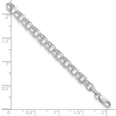 14K White Gold Hollow Diamond-cut Double Link Charm Bracelet, 7 x 4.5mm