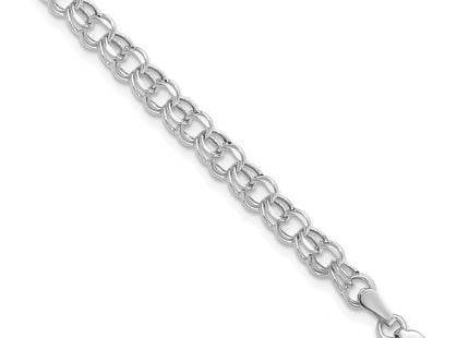 14k White Gold Hollow Diamond-cut Double Link Charm Bracelet (Style DOH21W-7)