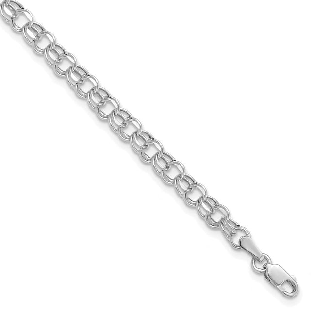 14k White Gold Hollow Diamond-cut Double Link Charm Bracelet, 7 x 4.5mm