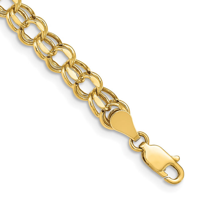 14k Hollow Diamond-cut Double Link Charm Bracelet, 7 x 5.5mm