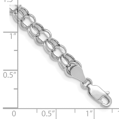 14K White Gold Hollow Diamond-cut Double Link Charm Bracelet, 7 x 5.5mm