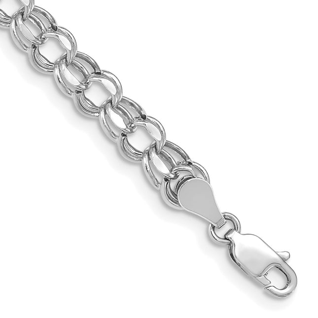 14k White Gold Hollow Diamond-cut Double Link Charm Bracelet, 7 x 5.5mm