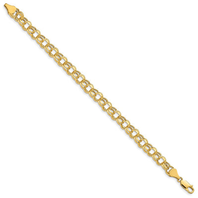 14K Hollow Diamond-cut Double Link Charm Bracelet, 7 x 6.5mm