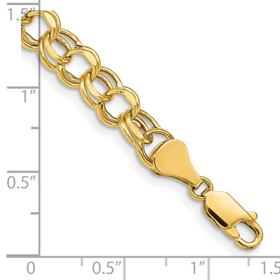14K Hollow Diamond-cut Double Link Charm Bracelet, 7 x 6.5mm