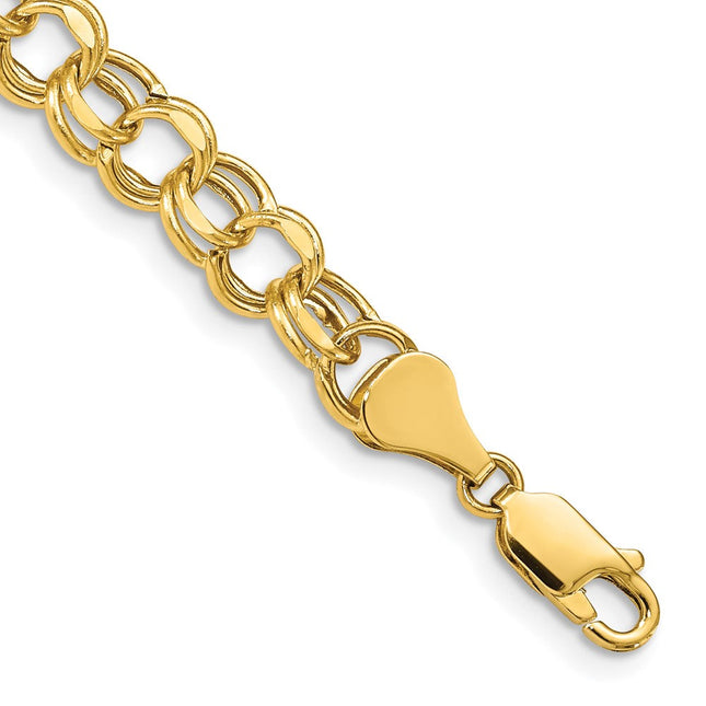 14k White Gold Hollow Diamond-cut Double Link Charm Bracelet, 7 x 6.5mm