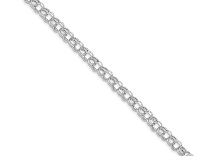 14k White Gold Hollow Diamond-cut Double Link Charm Bracelet, 7 x 6.5mm