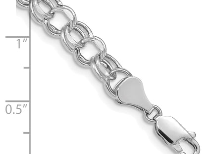 14k White Gold Hollow Diamond-cut Double Link Charm Bracelet, 7 x 6.5mm