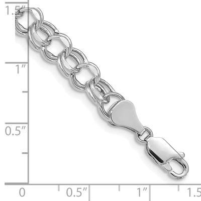 14K White Gold Hollow Diamond-cut Double Link Charm Bracelet, 7 x 6.5mm