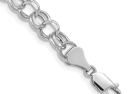 14k White Gold Hollow Diamond-cut Double Link Charm Bracelet, 7 x 6.5mm