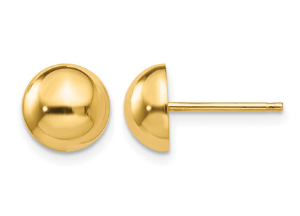14k Polished Half Ball Post Earrings, 8 x 8mm