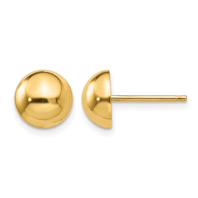 14K Polished Half Ball Post Earrings, 8 x 8mm