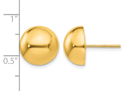 14k Polished Half Ball Post Earrings, 12 x 12mm