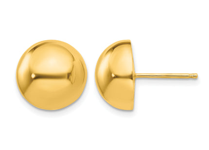 14k Polished Half Ball Post Earrings, 12 x 12mm