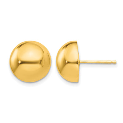 14K Polished Half Ball Post Earrings, 12 x 12mm