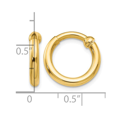 14K Non-Pierced Hoop Earrings, 10 x 2.5mm