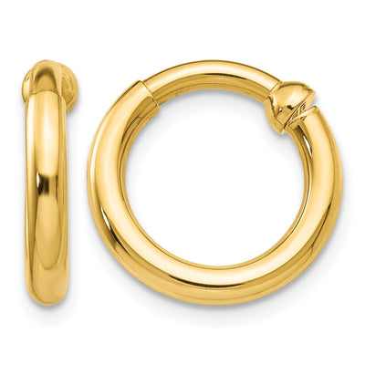 14K Non-Pierced Hoop Earrings, 10 x 2.5mm