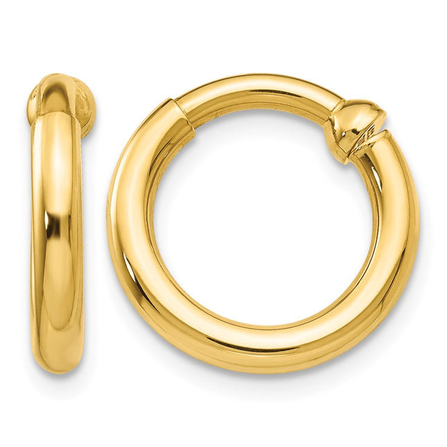 14K Non-Pierced Hoop Earrings, 10 x 2.5mm