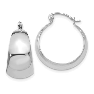 14k White Gold Polished Tapered Hoop Earrings (Style E673W)